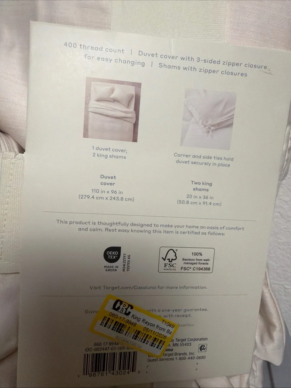 casaluna rayon from bamboo blissful duvet cover set NATURAL COLOR king NEW